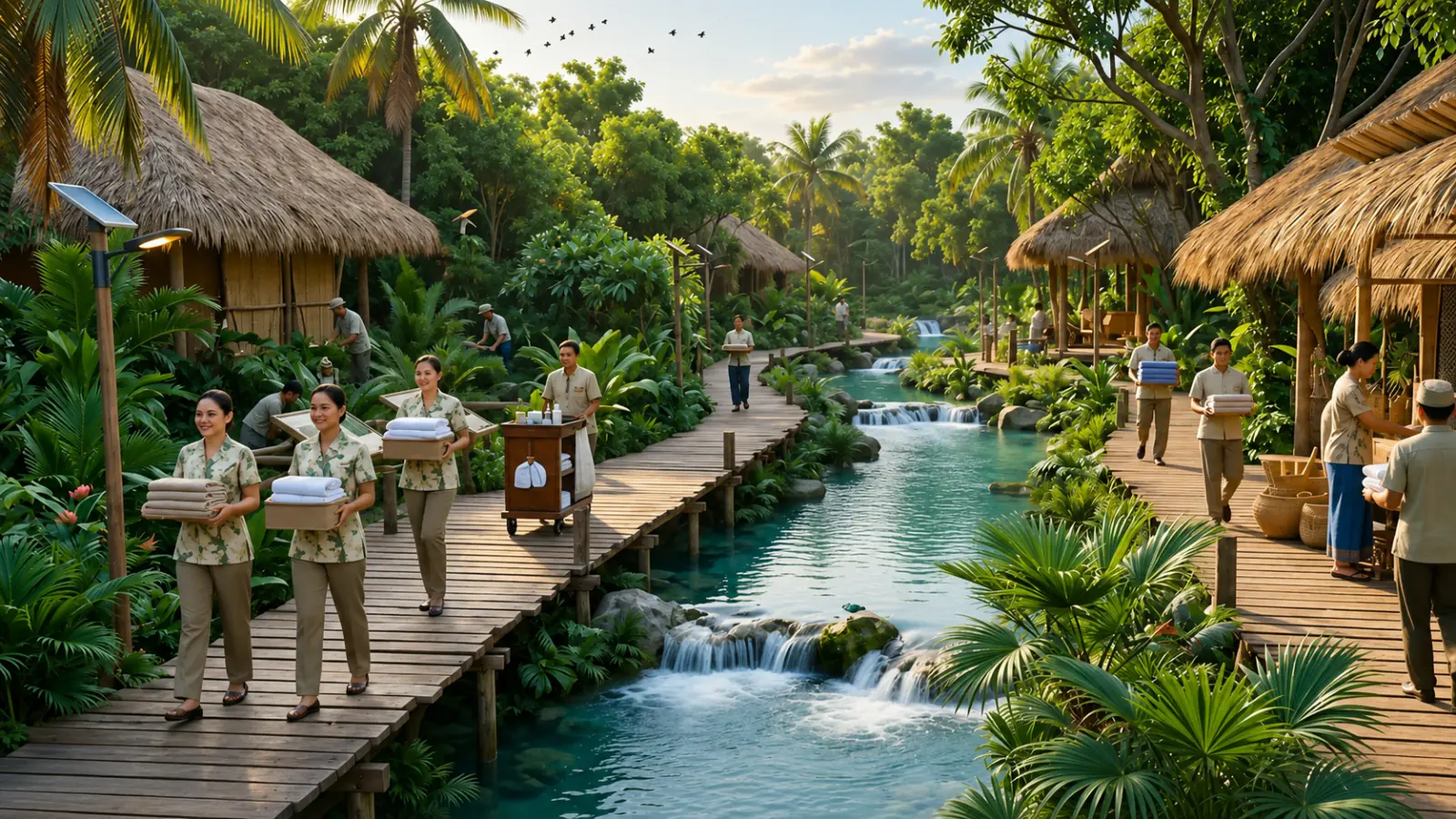 Riverside spa village